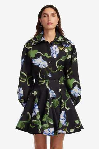 Exclusive LEO LIN Kathleen Silk Blouse - Vine Print in Ebony