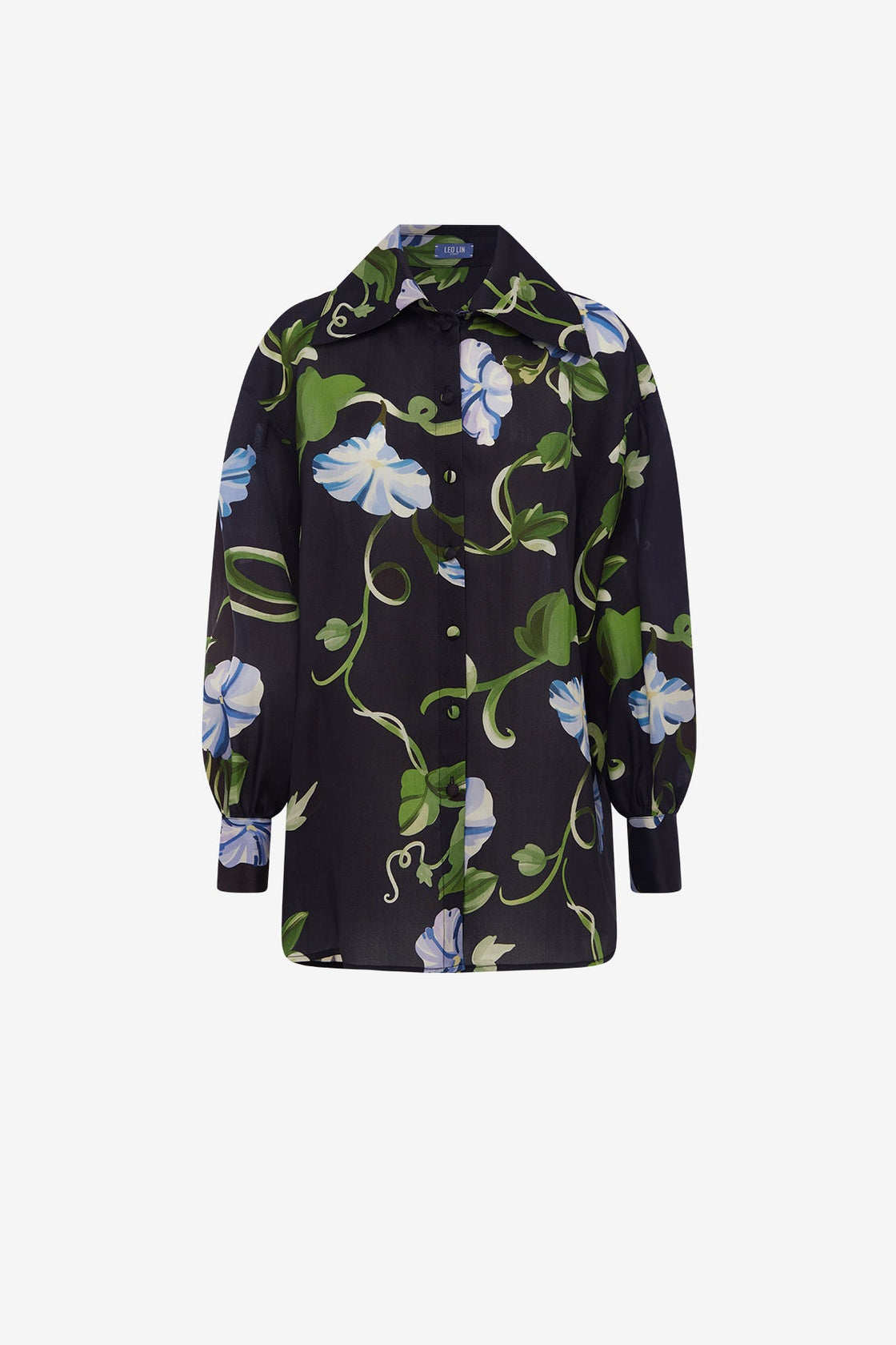 Exclusive LEO LIN Kathleen Silk Blouse - Vine Print in Ebony