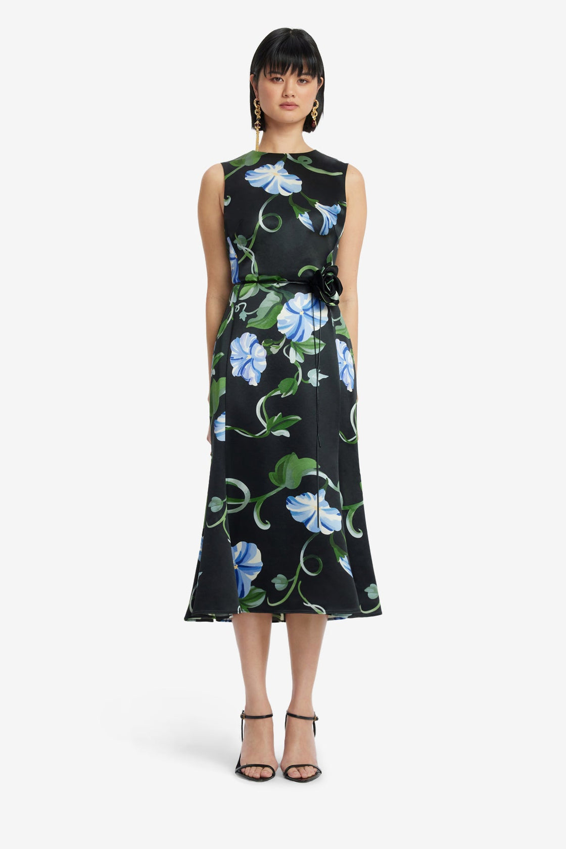 Exclusive LEO LIN Olive Midi Dress - Vine Print in Ebony