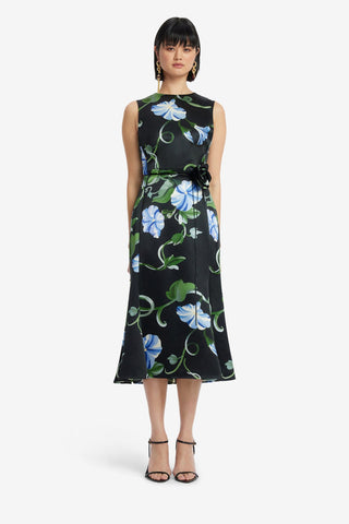 Exclusive LEO LIN Olive Midi Dress - Vine Print in Ebony