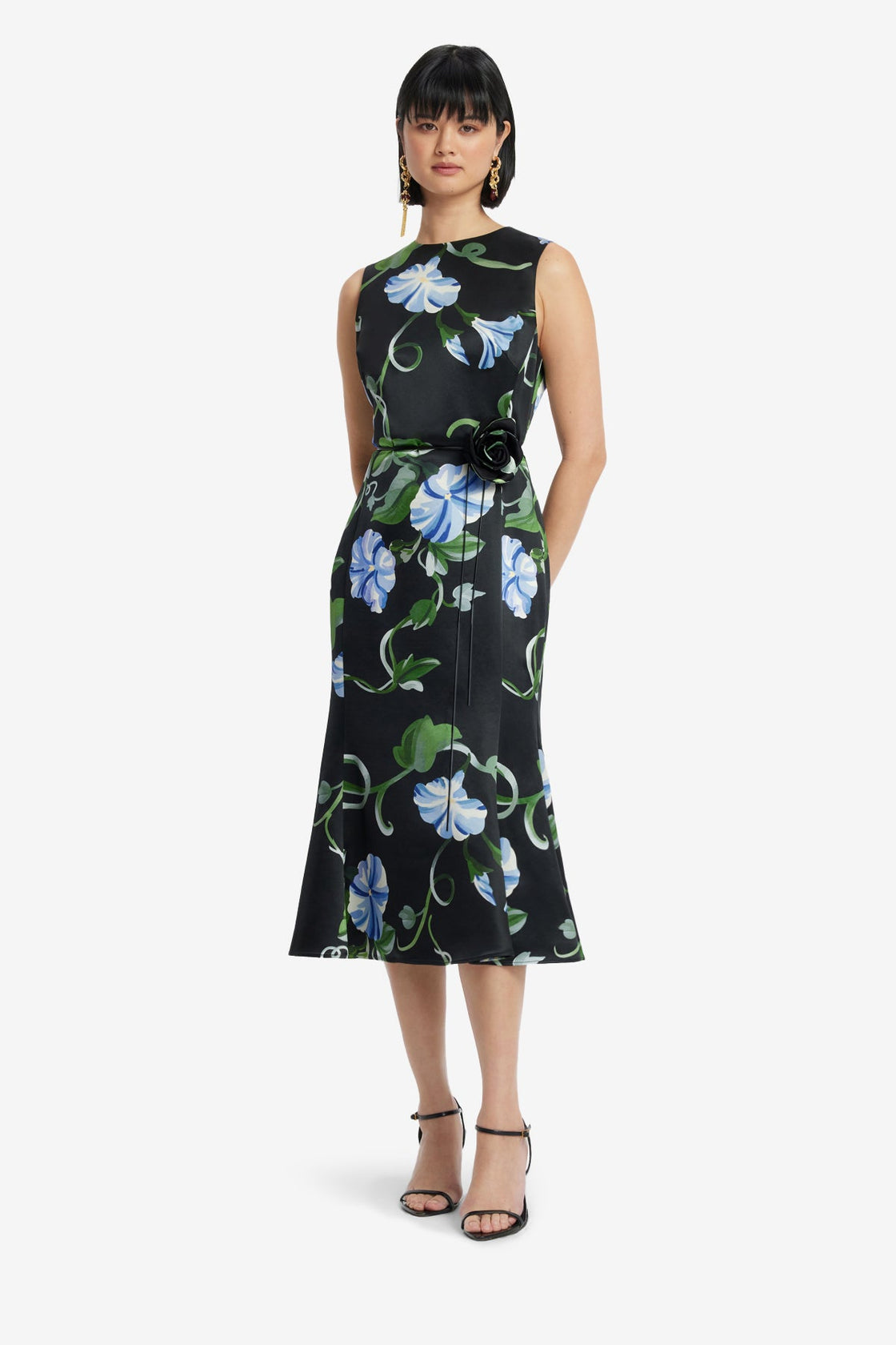 Exclusive LEO LIN Olive Midi Dress - Vine Print in Ebony