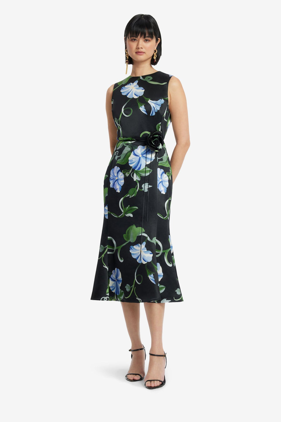 Exclusive LEO LIN Olive Midi Dress - Vine Print in Ebony