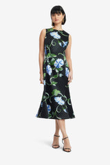 Olive Midi Dress - Vine Print in Ebony Dress Midi
