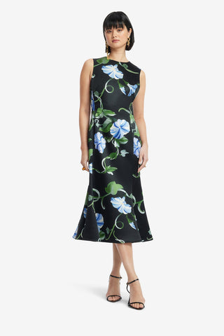 Exclusive LEO LIN Olive Midi Dress - Vine Print in Ebony