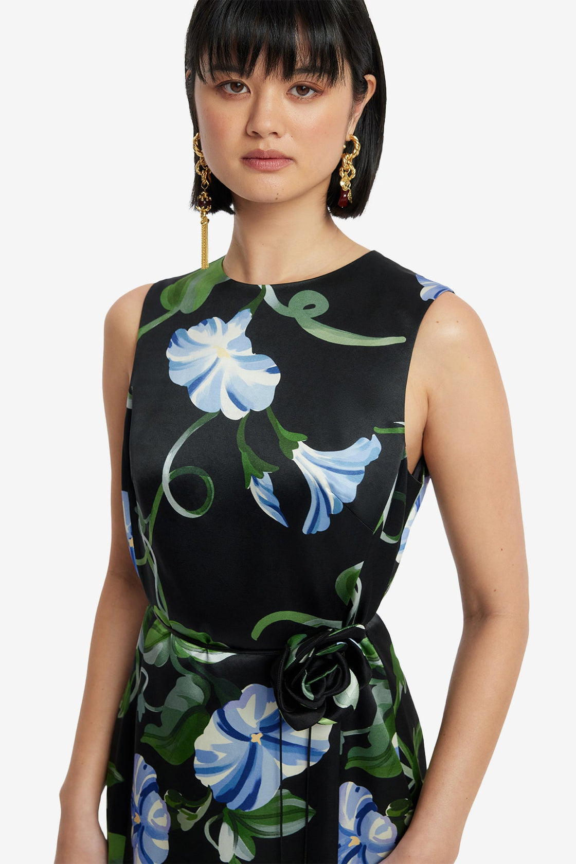 Exclusive LEO LIN Olive Midi Dress - Vine Print in Ebony