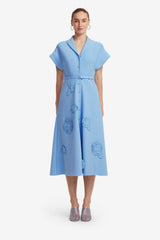 Aubrey Appliqué Shirt Midi Dress - Pastel Blue Dress Midi