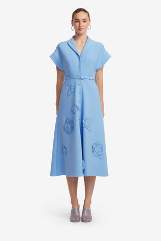 Exclusive LEO LIN Aubrey Applique Shirt Midi Dress - Pastel Blue