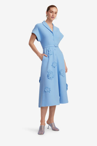 Exclusive LEO LIN Aubrey Applique Shirt Midi Dress - Pastel Blue