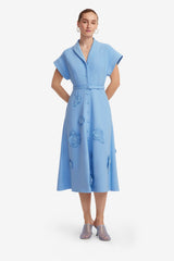 Aubrey Appliqué Shirt Midi Dress - Pastel Blue Dress Midi