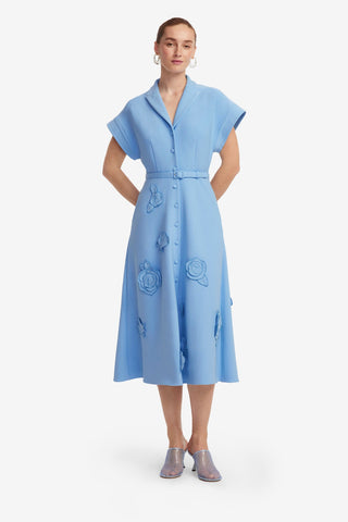 Exclusive LEO LIN Aubrey Applique Shirt Midi Dress - Pastel Blue