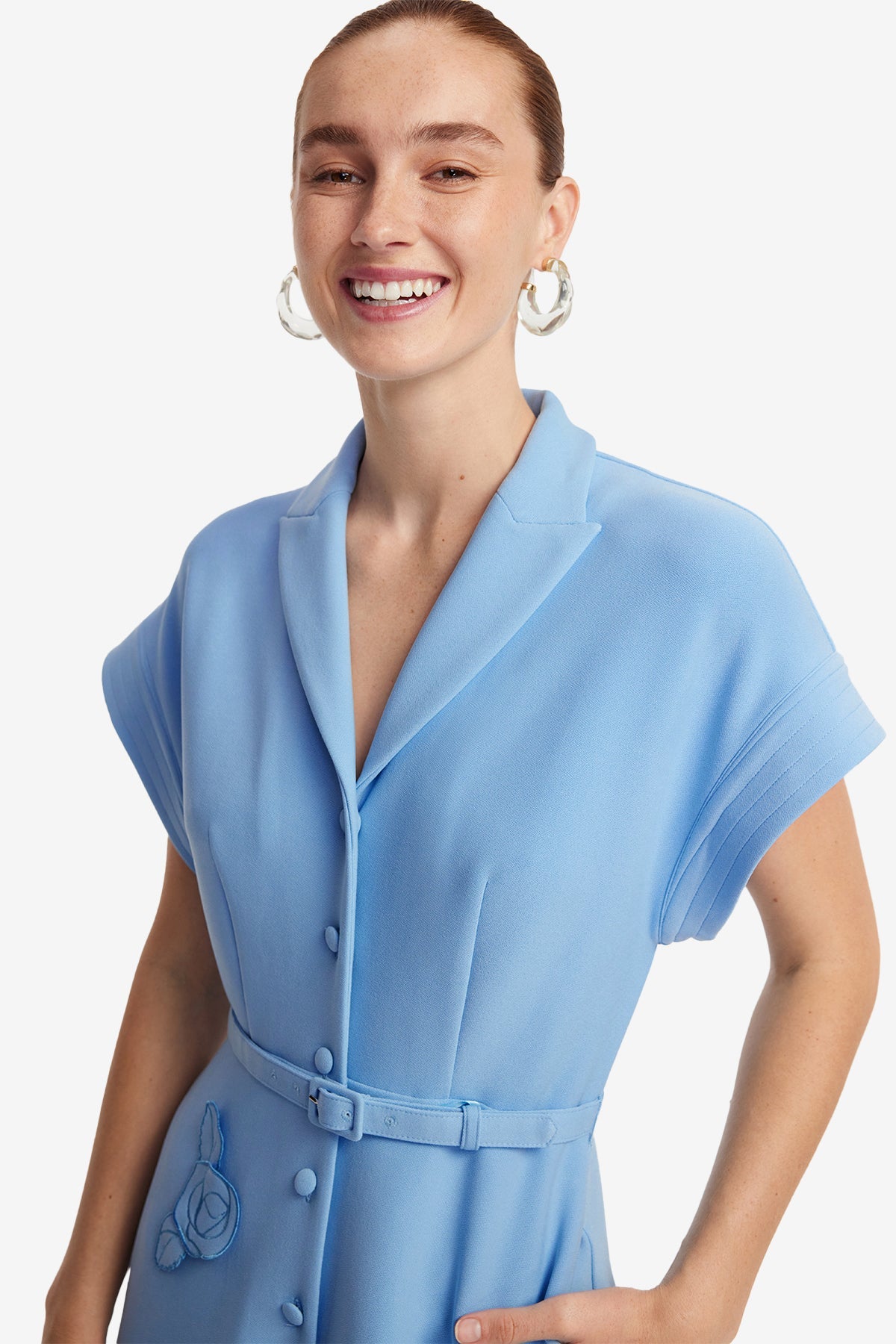 Aubrey Appliqué Shirt Midi Dress - Pastel Blue – LEO LIN