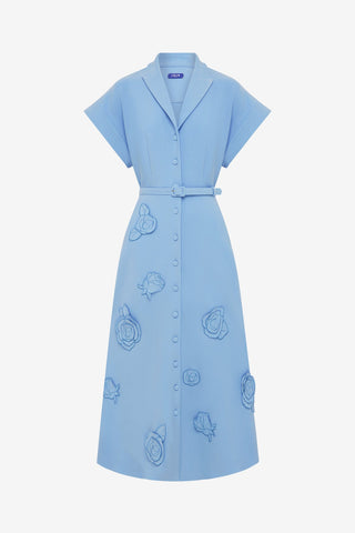 Exclusive LEO LIN Aubrey Applique Shirt Midi Dress - Pastel Blue