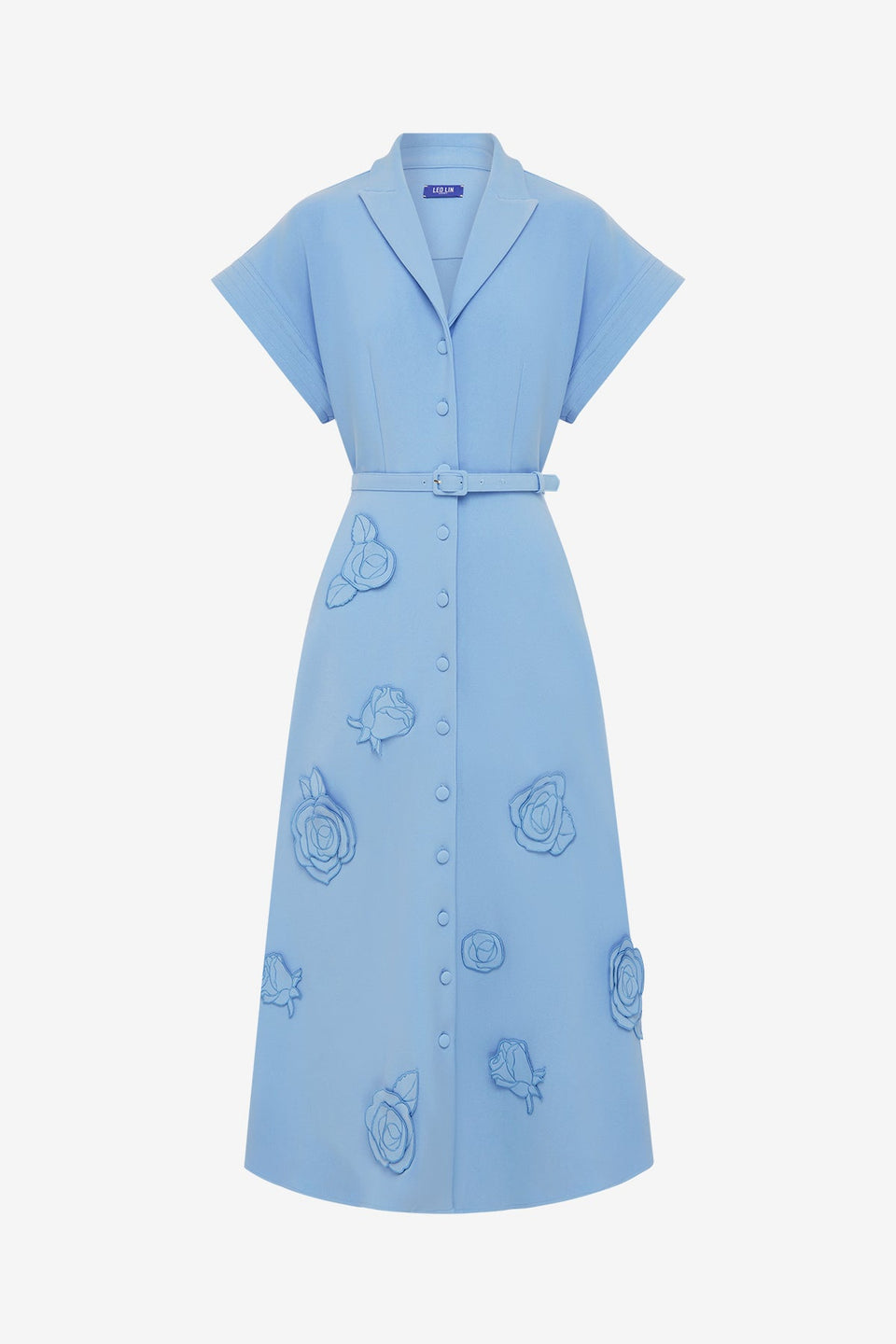 Exclusive LEO LIN Aubrey Applique Shirt Midi Dress - Pastel Blue