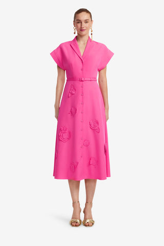 Aubrey Appliqué Shirt Midi Dress - Fuchsia Dress Midi