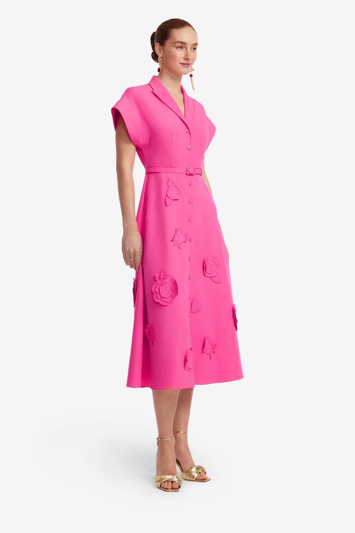Aubrey Appliqué Shirt Midi Dress - Fuchsia – LEO LIN