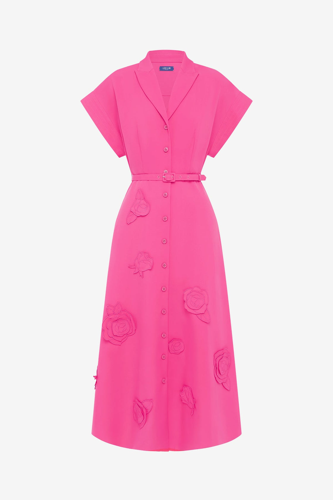 Aubrey Appliqué Shirt Midi Dress - Fuchsia Dress Midi