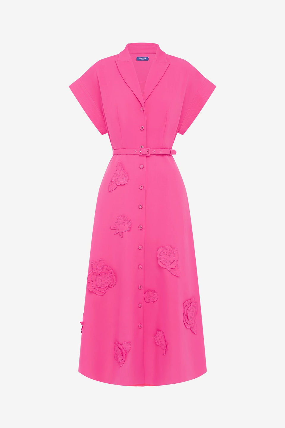Exclusive LEO LIN Aubrey Appliqué Shirt Midi Dress - Fuchsia