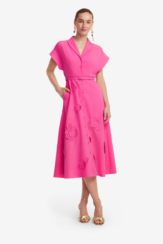 Aubrey Appliqué Shirt Midi Dress - Fuchsia Dress Midi
