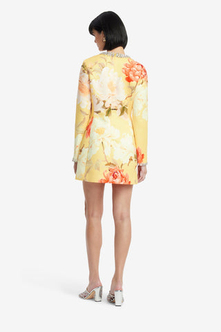 Aliza Embellished Long Sleeve Mini Dress - Peony Print in Yellow Dress Mini