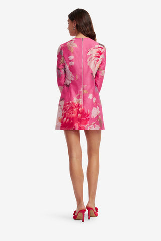 Aliza Long Sleeve Mini Dress - Peony Print in Fuchsia Dress Mini