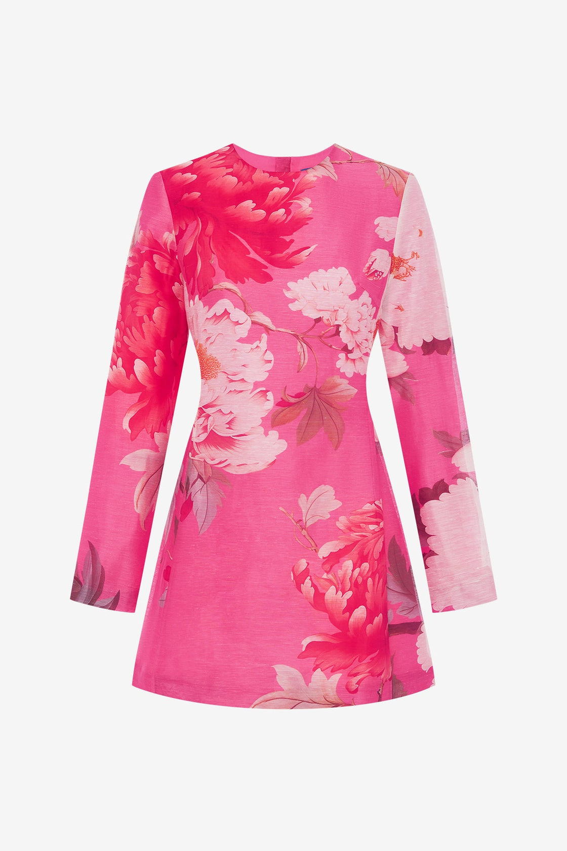LEO LIN Aliza Long Sleeve Mini Dress in Peony Print in Fuchsia