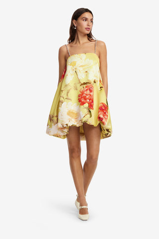 Patsy Embellished Puff Mini Dress - Peony Print in Yellow Dress Mini