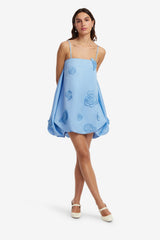 Patsy Appliqué Puff Mini Dress - Pastel Blue Dress Mini