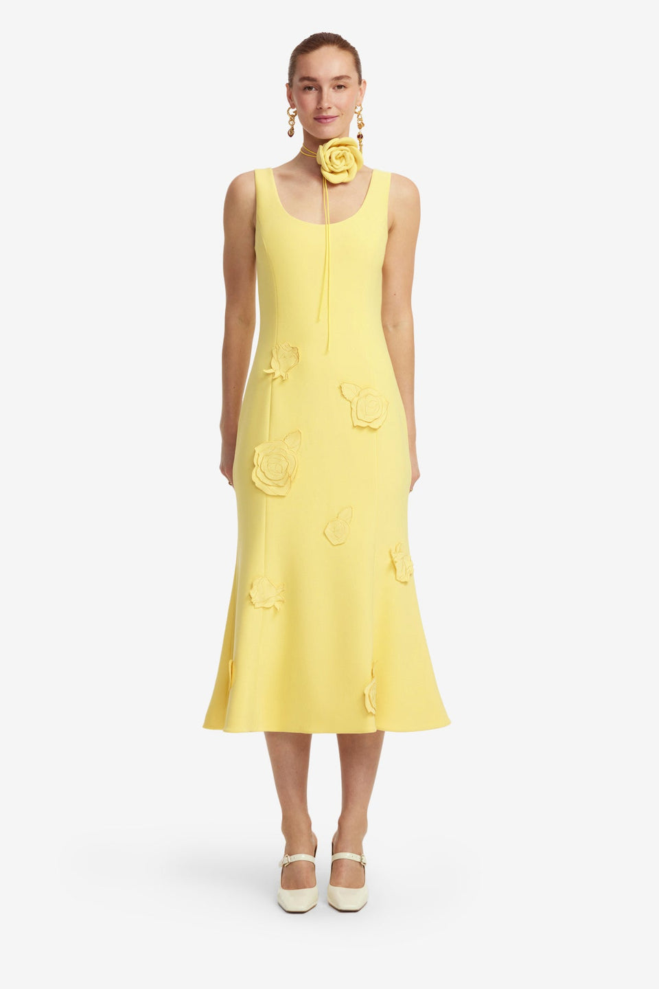 Exclusive LEO LIN Emily Appliqué Midi Dress - Limoncello