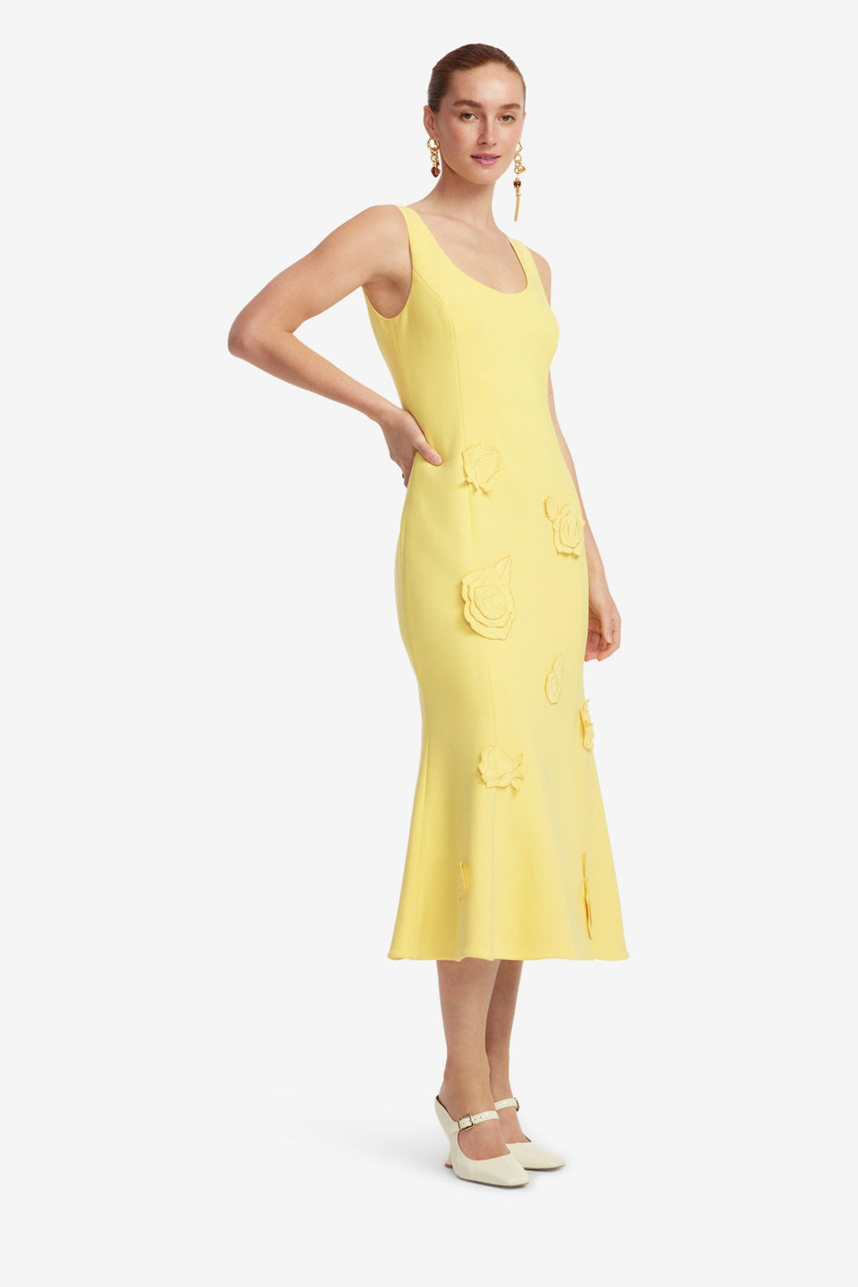 Exclusive LEO LIN Emily Appliqué Midi Dress - Limoncello