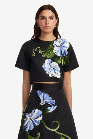 Exclusive LEO LIN Indie Sleeve Top - Vine Print in Ebony