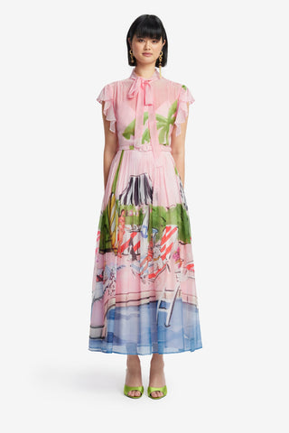 Exclusive LEO LIN Grace Flutter Sleeve Midi Dress - Riviera Print