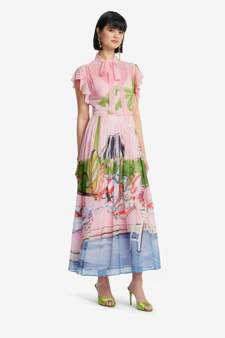 Exclusive LEO LIN Grace Flutter Sleeve Midi Dress - Riviera Print