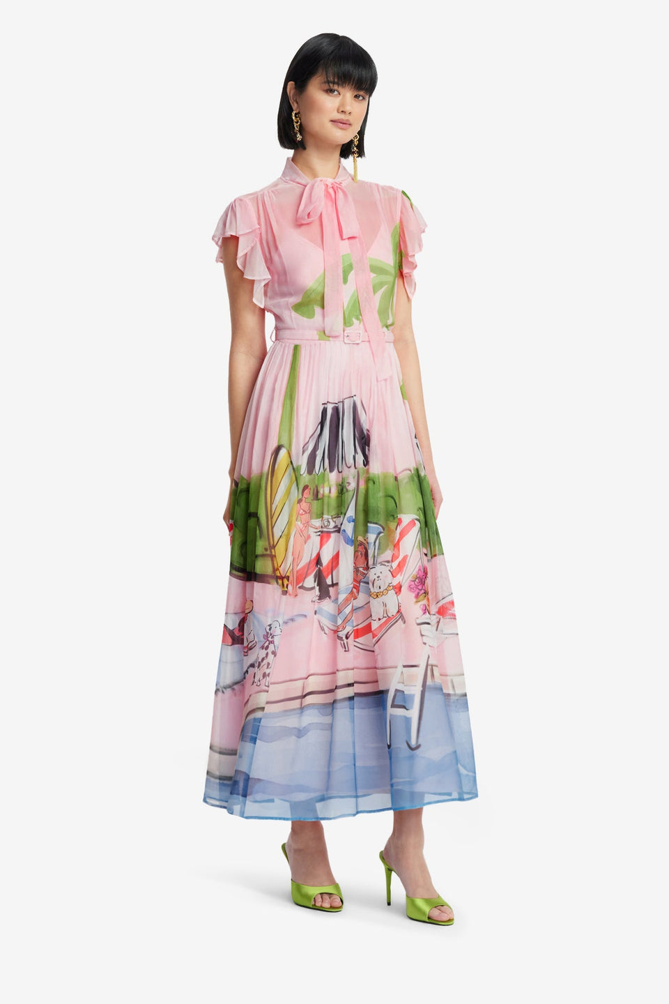 Exclusive LEO LIN Grace Flutter Sleeve Midi Dress - Riviera Print