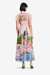 Grace Flutter Sleeve Midi Dress - Riviera Print Dress Midi