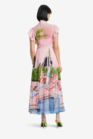 Exclusive LEO LIN Grace Flutter Sleeve Midi Dress - Riviera Print