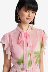 Grace Flutter Sleeve Midi Dress - Riviera Print Dress Midi
