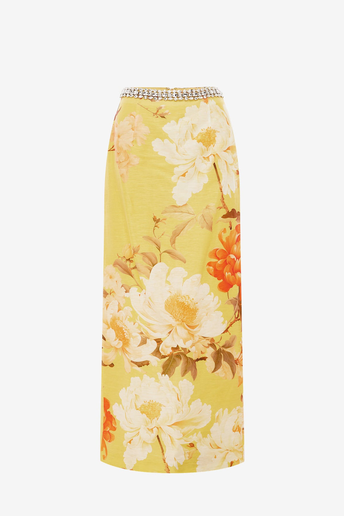 Kyra Embellished Maxi Skirt - Peony Print in Yellow Skirts