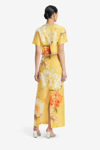 Kyra Embellished Maxi Skirt - Peony Print in Yellow Skirts
