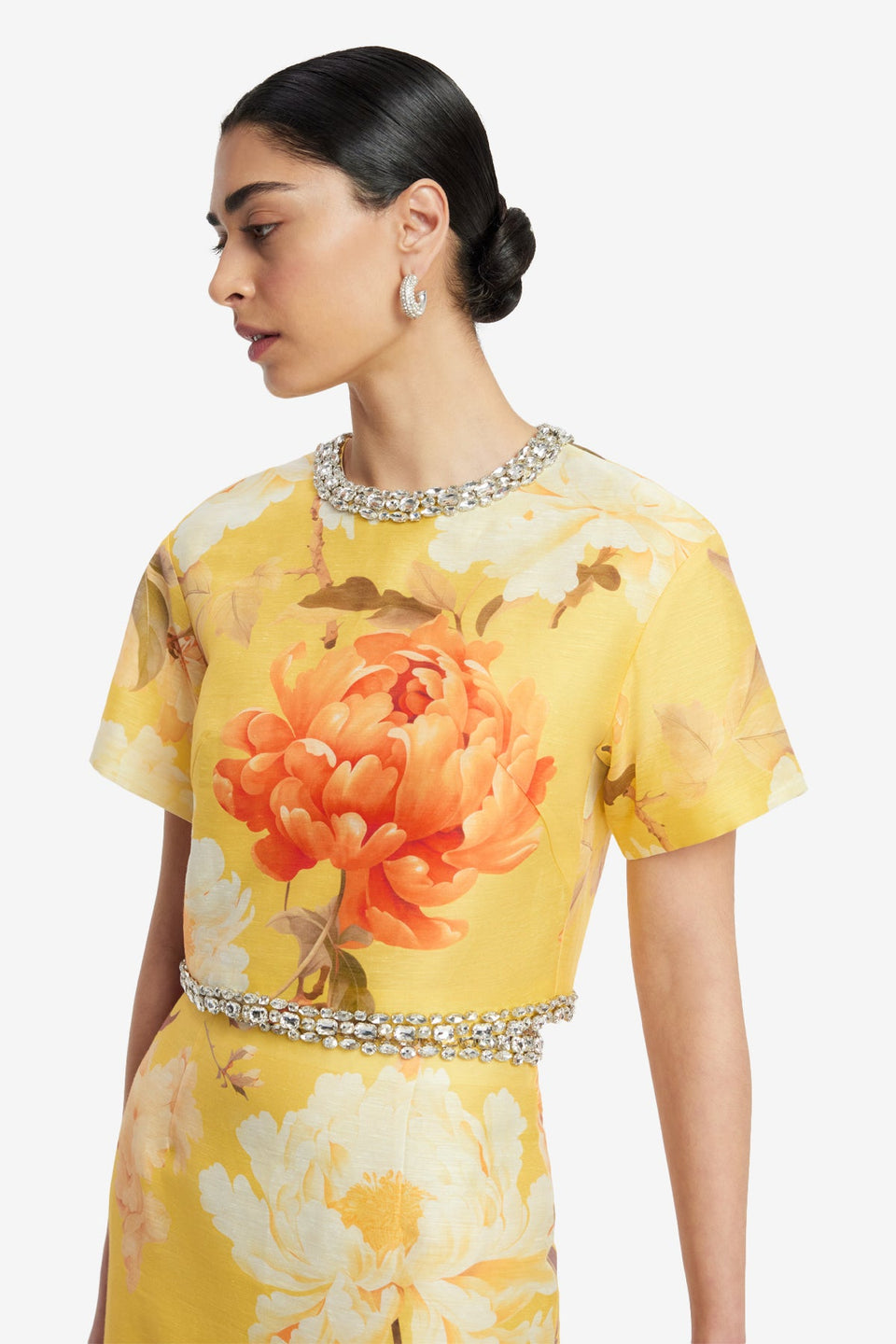 Exclusive LEO LIN Indie Embellished Sleeve Top - Peony Print in Yellow