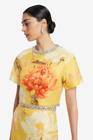 Kyra Embellished Maxi Skirt - Peony Print in Yellow Skirts
