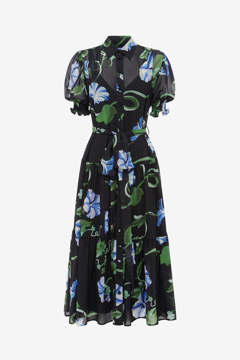 bishop sleeve midi dress Floral Print Surplice Neck Bishop Sleeve Wrap Style Midi Dress