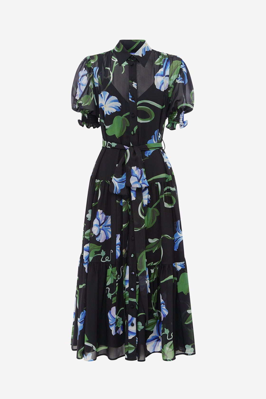 Exclusive LEO LIN Ellie Bishop Sleeve Midi Dress - Vine Print in Ebony