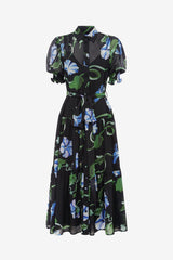 Ellie Bishop Sleeve Midi Dress - Vine Print in Ebony Dress Midi