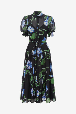 Exclusive LEO LIN Ellie Bishop Sleeve Midi Dress - Vine Print in Ebony