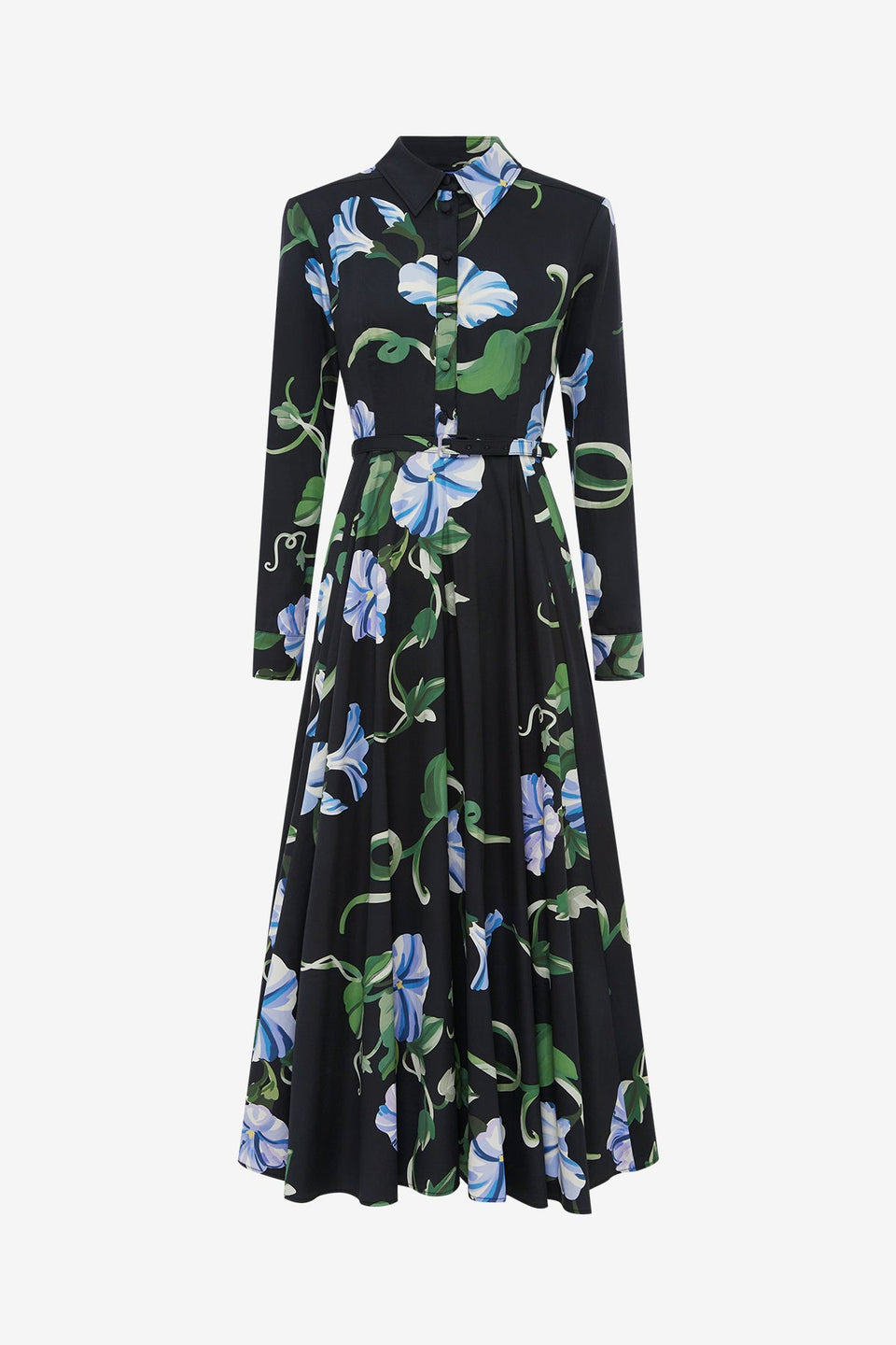 Exclusive LEO LIN Zara Shirt Midi Dress - Vine Print in Ebony