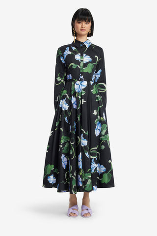 Exclusive LEO LIN Zara Shirt Midi Dress - Vine Print in Ebony