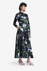 Zara Shirt Midi Dress - Vine Print in Ebony Dress Midi