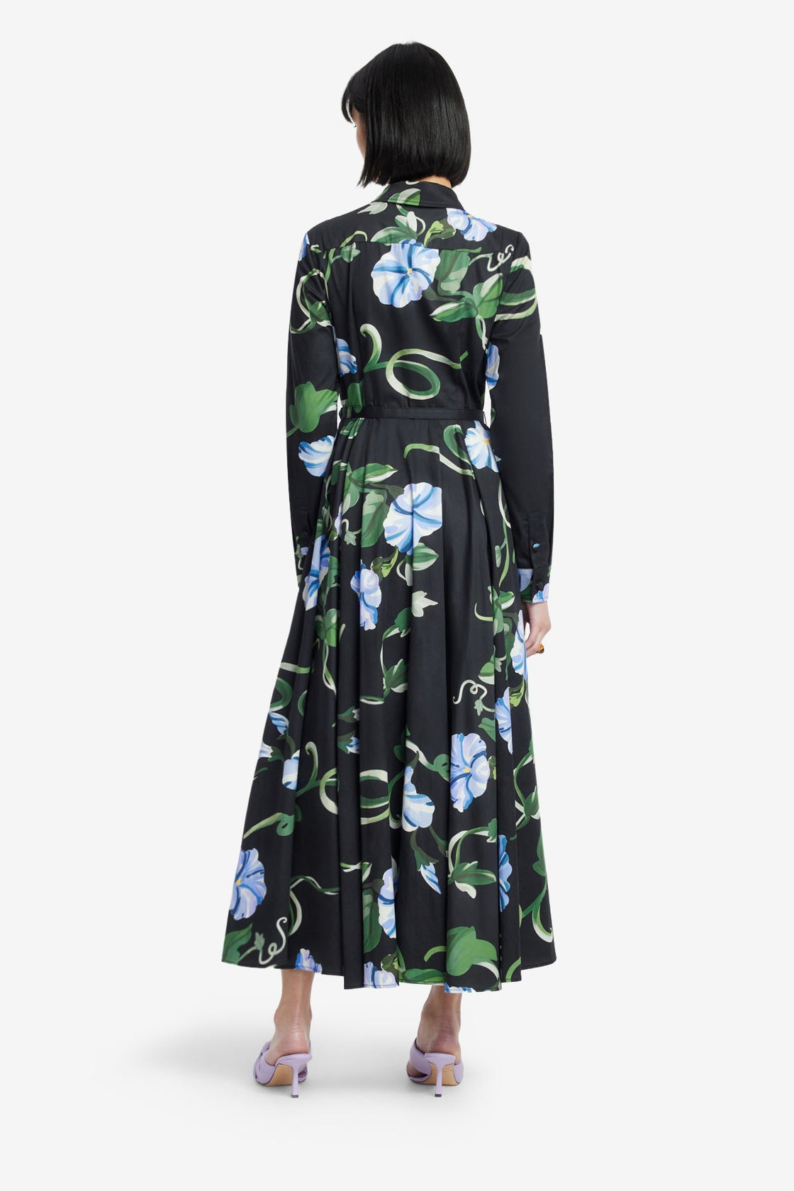 Exclusive LEO LIN Zara Shirt Midi Dress - Vine Print in Ebony