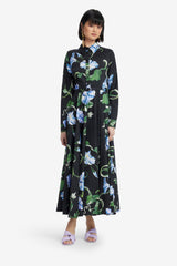 Zara Shirt Midi Dress - Vine Print in Ebony Dress Midi