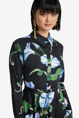 Zara Shirt Midi Dress - Vine Print in Ebony Dress Midi